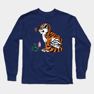 Cute Baby Tiger and Butterfly Long Sleeve T-Shirt